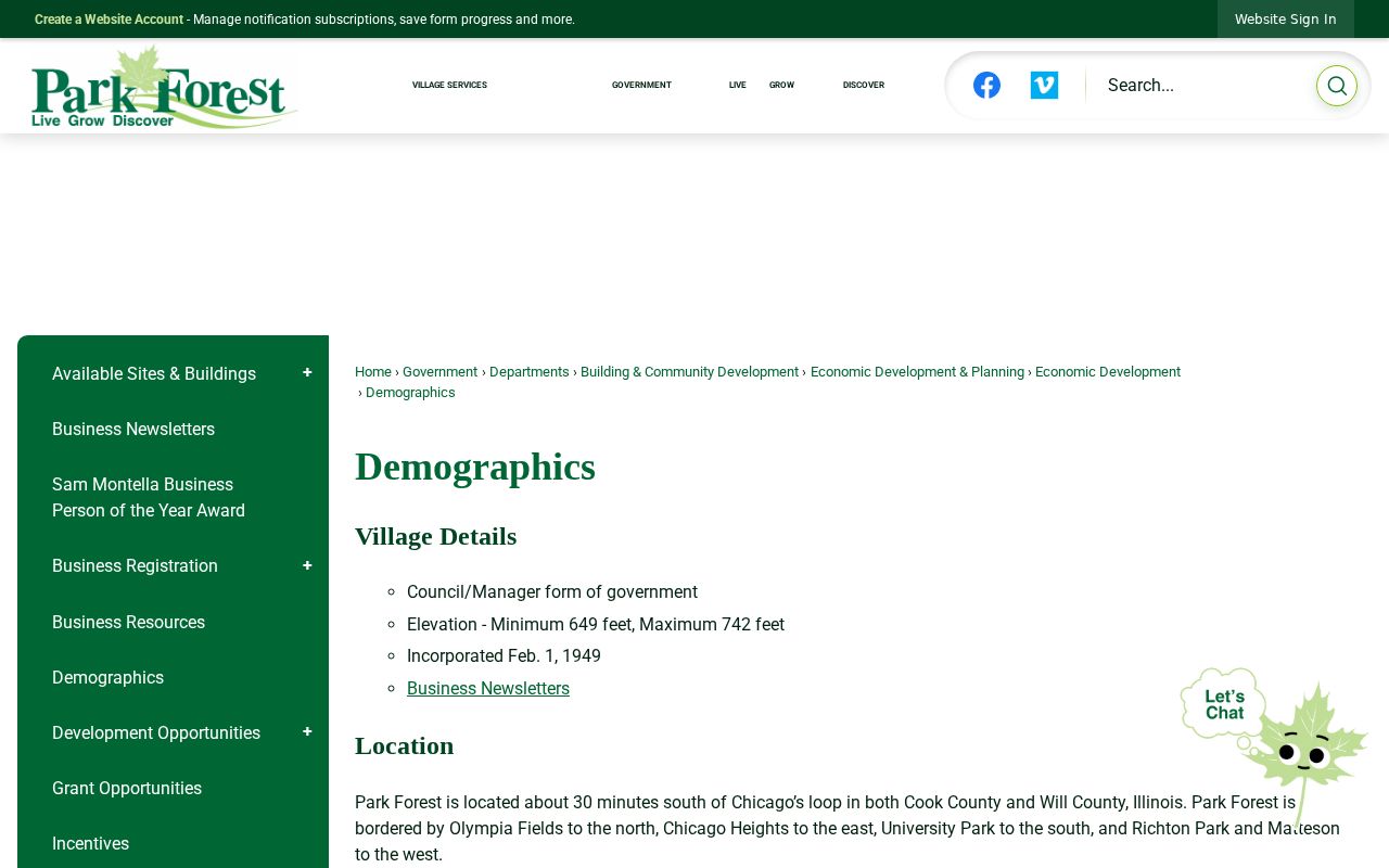 Park Forest neighbors community boundary and demographics context