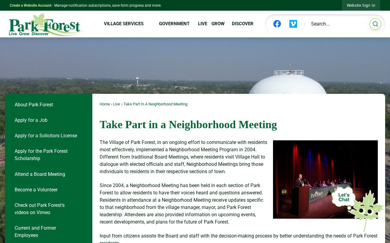 Park Forest neighbors neighborhood meeting program