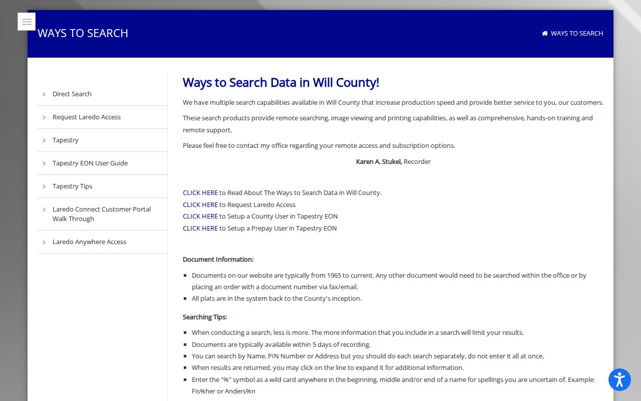 Park Forest previous residents Will County deed search methods