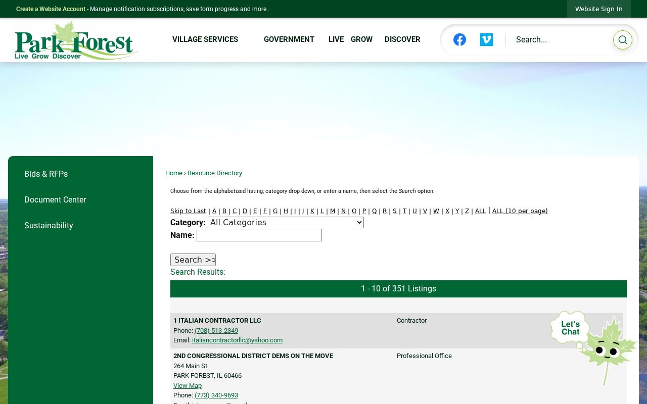 Village of Park Forest business directory name search