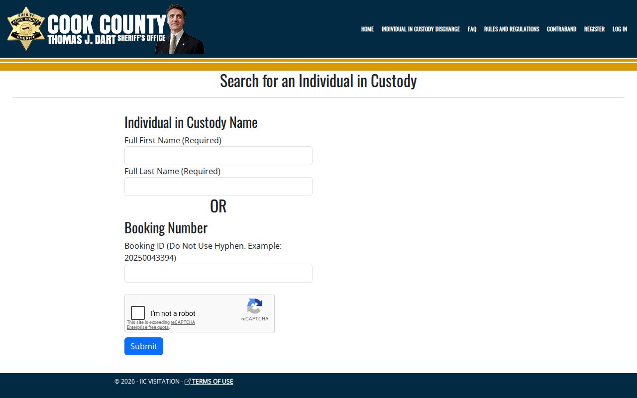 Cook County individual in custody name locator for an official Park Forest records check