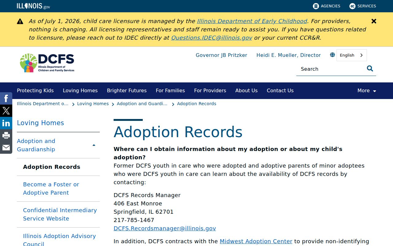 Illinois DCFS adoption records and confidential intermediary route