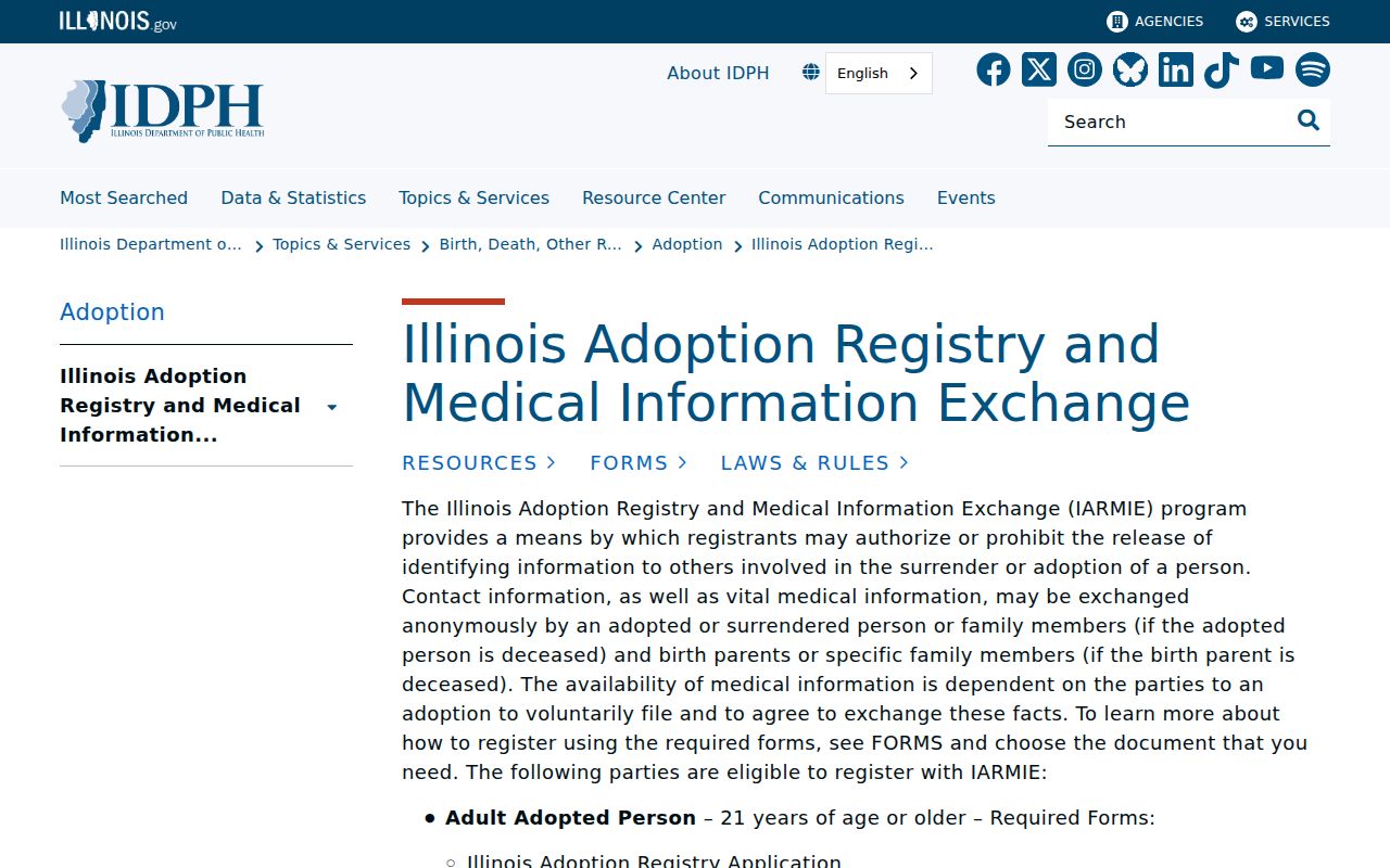 Illinois adoption registry information for a lawful Park Forest family search