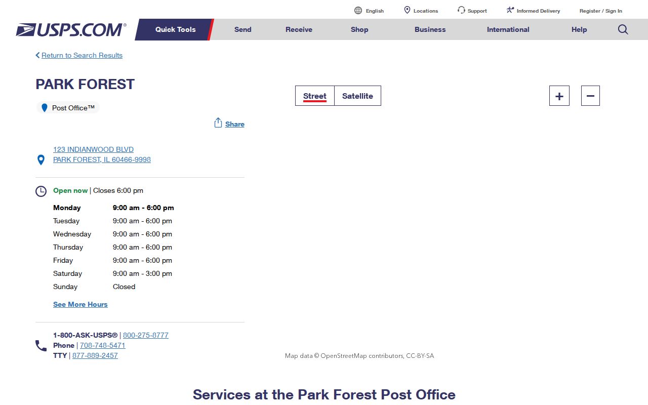 Official USPS Park Forest Post Office listing for ZIP code research